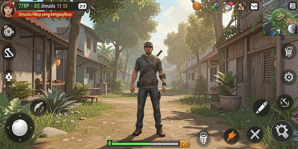Screenshot utama 77RP menampilkan gameplay simulasi kehidupan yang seru.