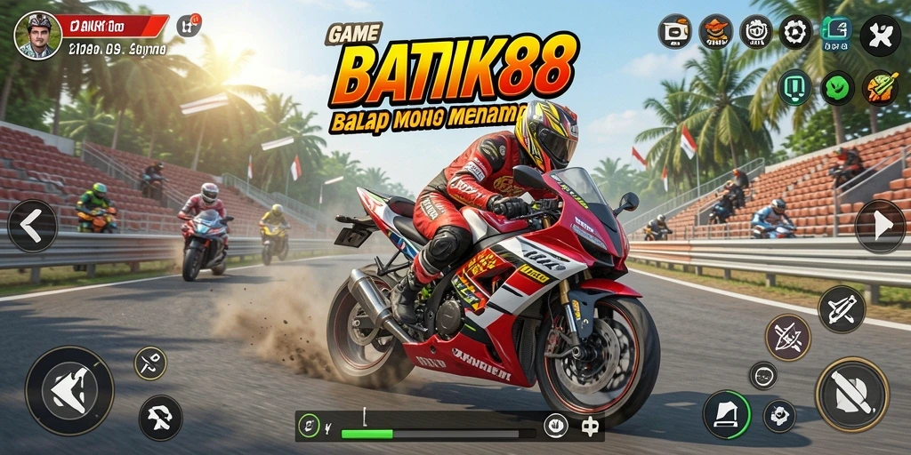 Screenshot utama BATIK88 menampilkan aksi balap motor yang mendebarkan.