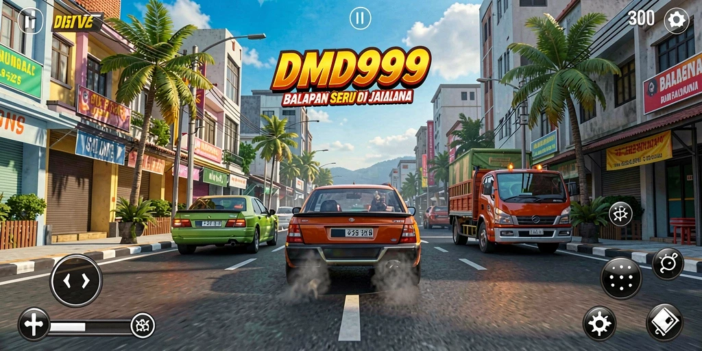 Gameplay DMD999 menampilkan balapan yang mendebarkan di jalanan.