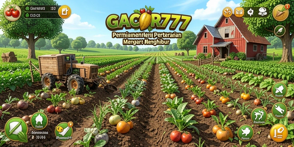 Screenshot GACOR777 menampilkan gameplay pertanian yang imersif dan berwarna.