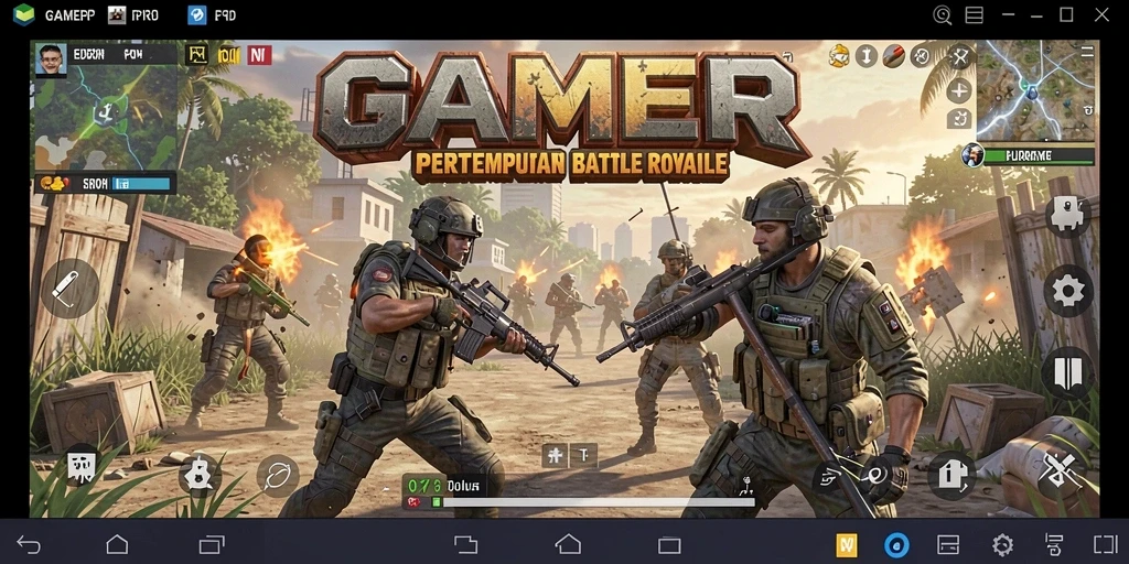 GAMERP menampilkan aksi pertempuran intens dalam gameplay Battle Royale.