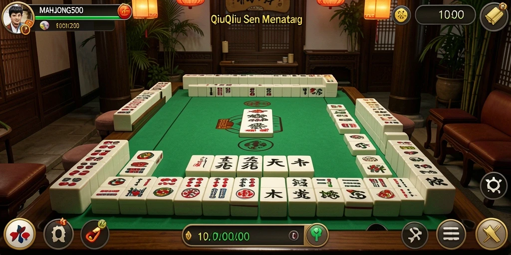 Gameplay seru dari MAHJONG500 dengan interaksi QiuQiu yang menarik.