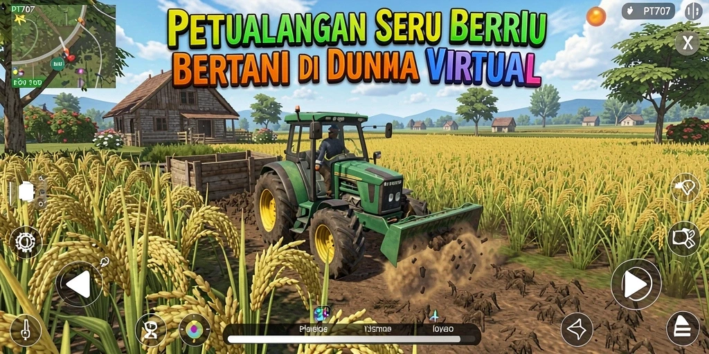 Tangkapan layar gameplay PT707 menampilkan aktivitas bertani yang seru.