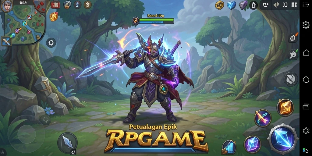 Gameplay RPGAME dengan karakter dan monster menarik.