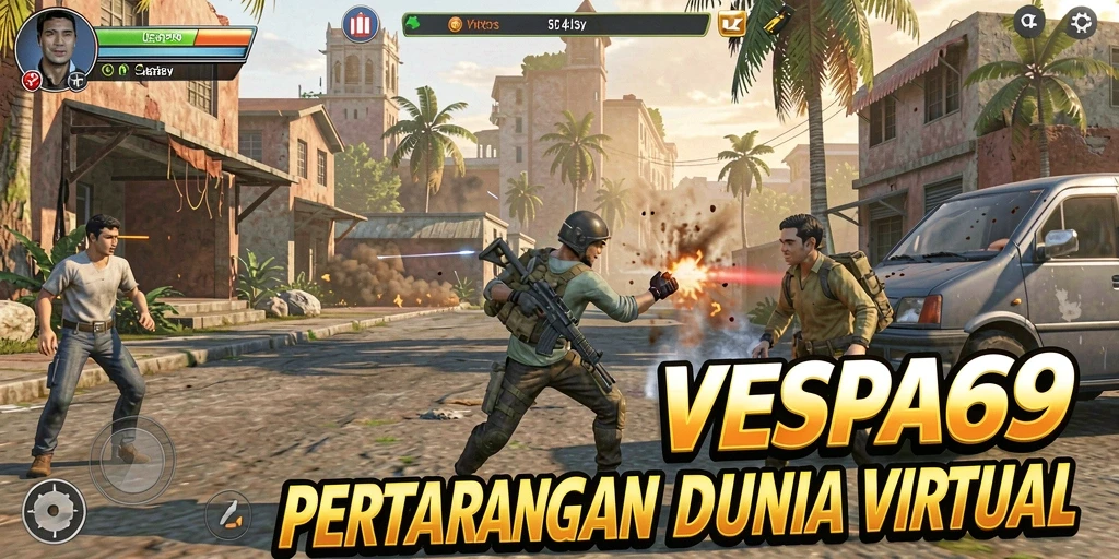 Tampilan gameplay VESPA69 dengan aksi pertarungan yang seru.